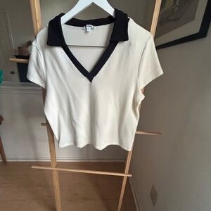 Reformation Layne knit top short sleeve black/white organic cotton- size XL